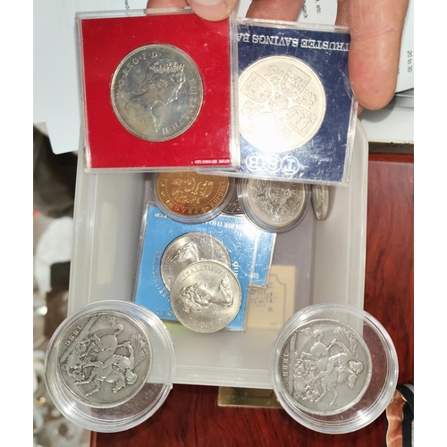 378 - Two Victorian crowns, 1889 and 1890; a GB Royal Coat of Arms 1 oz silver coin, 2019, etc