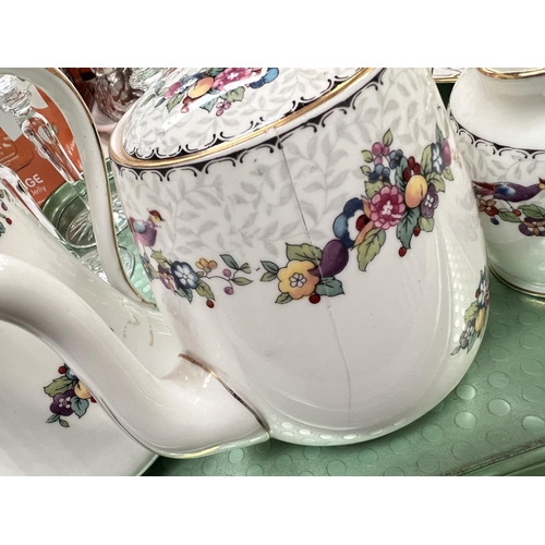 443B - Crown Staffordshire tea service and 6 cut glass hock glasses