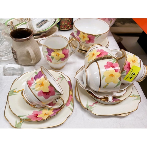 470 - Hand painted part tea service; A Caithness paperweight and other similar ceramics and glass