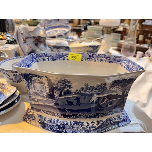 492 - A selection of Spode and other blue & white pottery