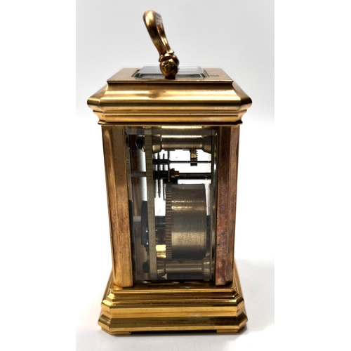 327 - A miniature brass cased carriage clock with time piece movement, ht. 8cm