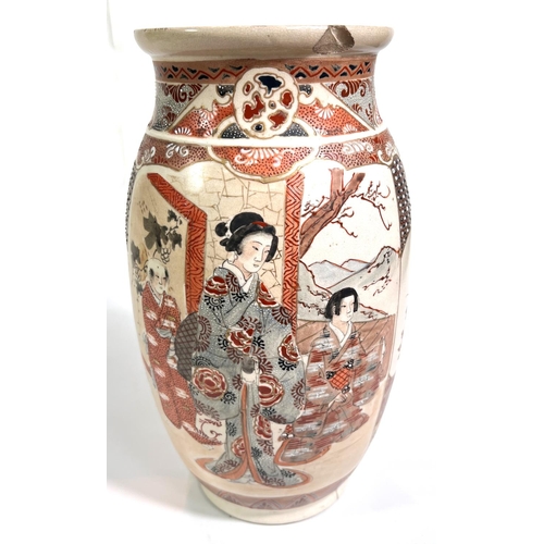 430 - A Japanese Meiji period satsuma vase with male and female figure decoration in panels, height 24cm (... 