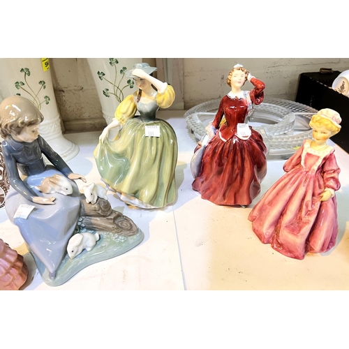 593 - Four Royal Doulton figures:  Blythe Morn HN 2065; Buttercup HN 2309, Peggy HN 2038 Rose HN 1368... 