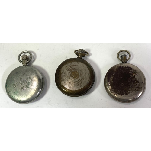 626 - A military pocket watch '878920', keyless and open faced; 2 other pocket watches