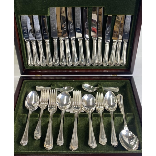 666 - A six setting canteen of silver plated cutlery by George Wood & Sons in fitted case; a cased fis... 