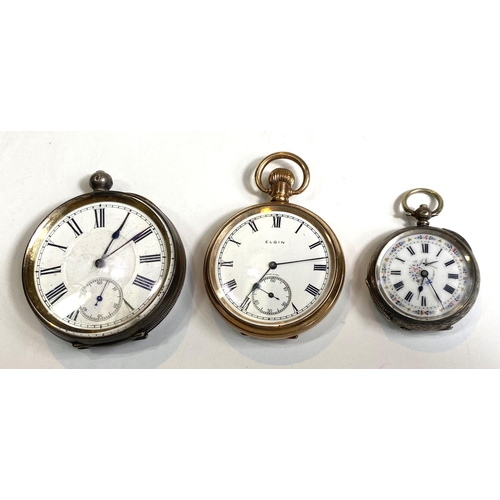 740A - A gent's open faced key wound pocket watch in white metal, stamped '935'; an Egin gold plated pocket... 