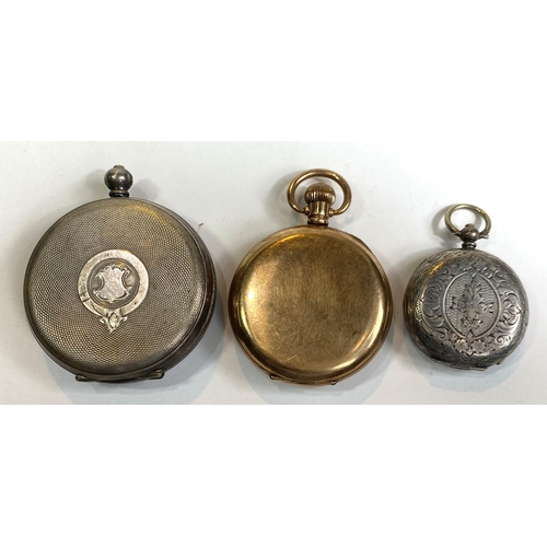 740A - A gent's open faced key wound pocket watch in white metal, stamped '935'; an Egin gold plated pocket... 