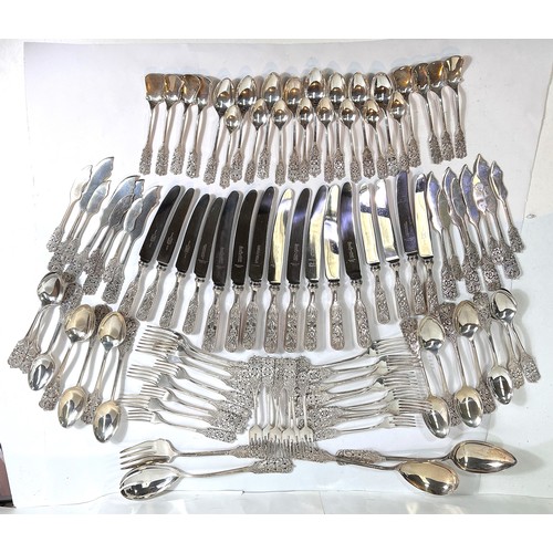 763 - An Arias 925 standard Peruvian silver canteen of cutlery, 8 settings of 12 pieces, and a pair of sal... 