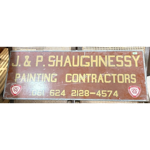 15 - A vintage advertising sign, hand painted lettering, J & P Shaughnessy Painting contractors, 44x1... 