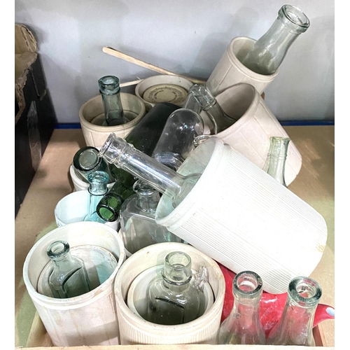 17 - A selection of vintage stoneware storage jars and similar glass bottlesNo bids sold with next lot... 