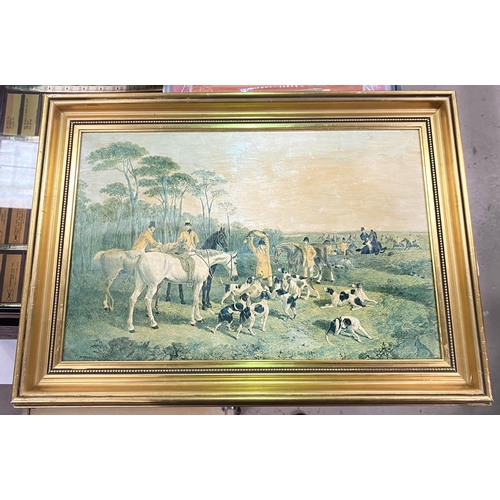 24 - Two hunting prints on canvas after J F Herring, framed in gilt frames, 30 x 44cm' 'The Watermill' by... 