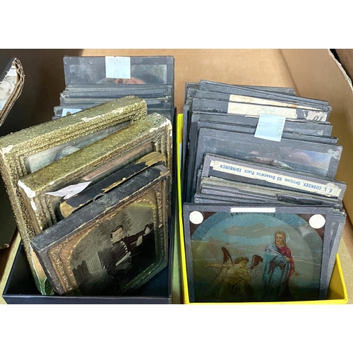 70 - A selection of Victorian magic lantern slides; early photos on glass etc