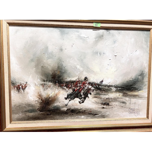 861 - David Cartwright (British B. 1944) A large atmospheric oil on canvas military Napoleonic scene, Brit...