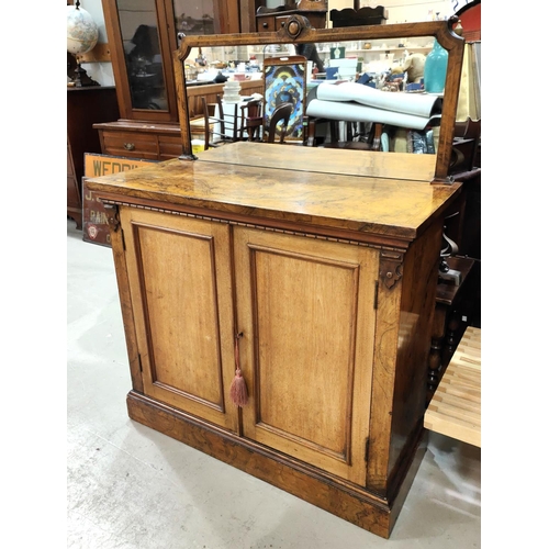 1067 - A 19th century inlaid Burr walnut mirror back credenza with double door cupboard bellow