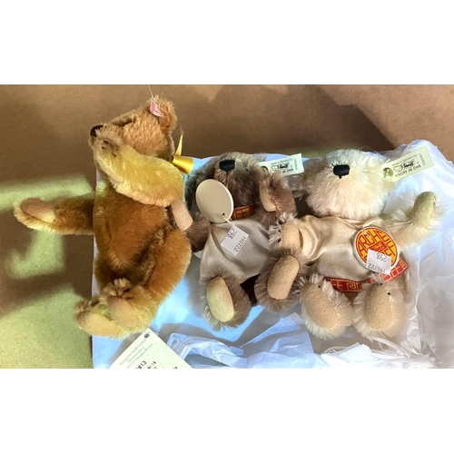 27 - Three Steiff Teddy bears, a Goebel teddy, height 17cm, two Archie Steiff bears light and darker fur