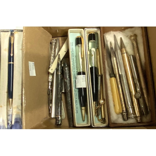 170A - A Parker pen and pencil set (box a.f.); Edwardian and later white metal propelling pencils; fountain... 