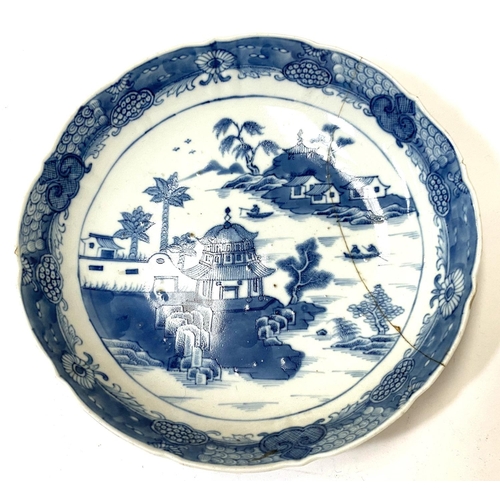 420 - A 19th century Chinese blue and white dish with traditional decoration, diameter 20cm a.f