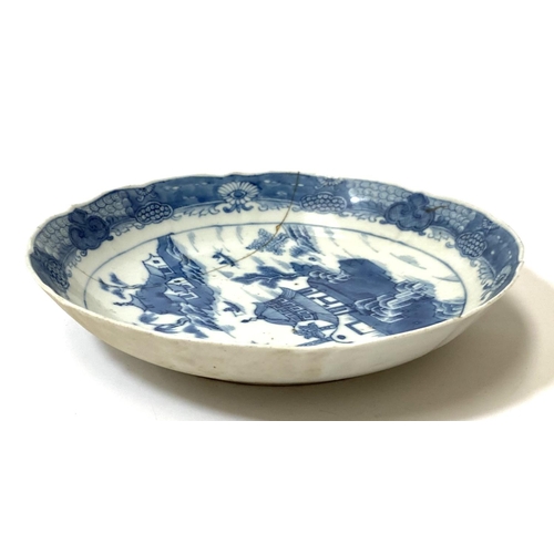 420 - A 19th century Chinese blue and white dish with traditional decoration, diameter 20cm a.f