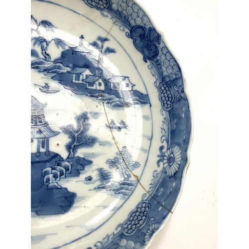 420 - A 19th century Chinese blue and white dish with traditional decoration, diameter 20cm a.f