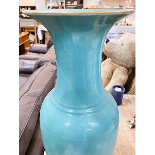 410 - A Chinese large 19th century unusual vase with turquoise glaze with gilt flaring rim, slight step at... 