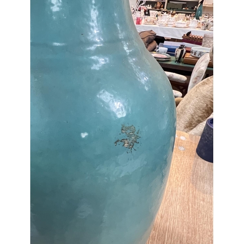 410 - A Chinese large 19th century unusual vase with turquoise glaze with gilt flaring rim, slight step at... 