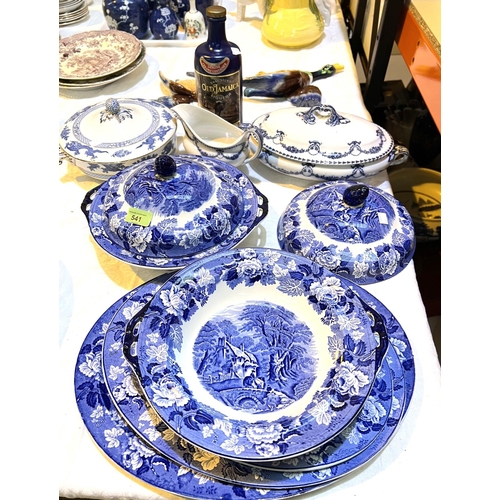 496 - Two blue & white covered tureens by Enoch Wood & Sons; dinner plates; other blue & white... 