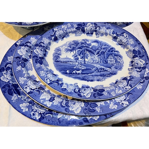 496 - Two blue & white covered tureens by Enoch Wood & Sons; dinner plates; other blue & white... 