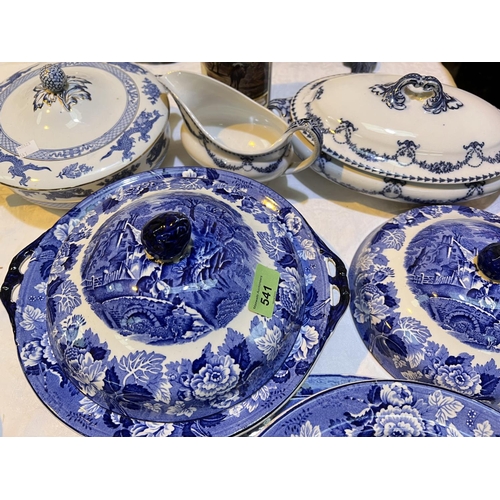 496 - Two blue & white covered tureens by Enoch Wood & Sons; dinner plates; other blue & white... 