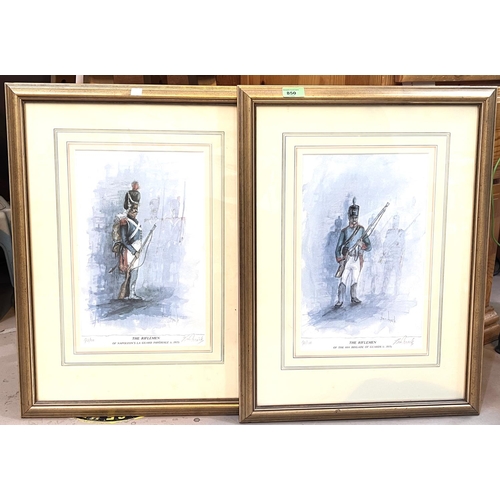 801 - After Ben Maile: 'The Riflemen' a pair of pencil signed limited edition prints 93/100, 36x23cm frame... 