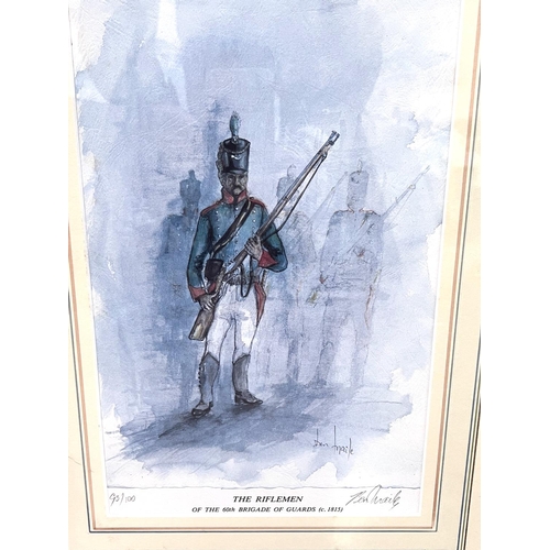 801 - After Ben Maile: 'The Riflemen' a pair of pencil signed limited edition prints 93/100, 36x23cm frame... 