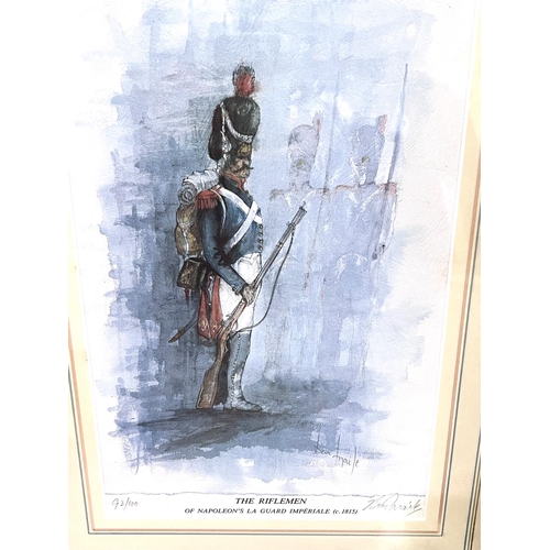 801 - After Ben Maile: 'The Riflemen' a pair of pencil signed limited edition prints 93/100, 36x23cm frame... 