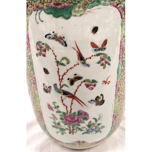 352 - A 19th century Chinese famille rose Rullo vase with polychrome panels depicting traditional scenes o... 