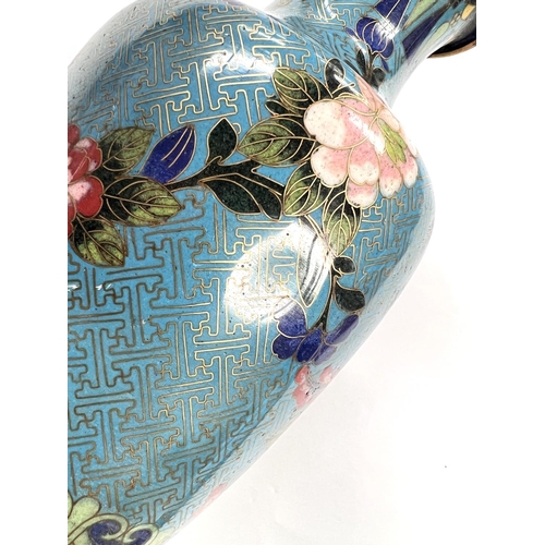 377 - A 19th century Chinese cloisonne vase with blue ground floral decoration height 22.5cm