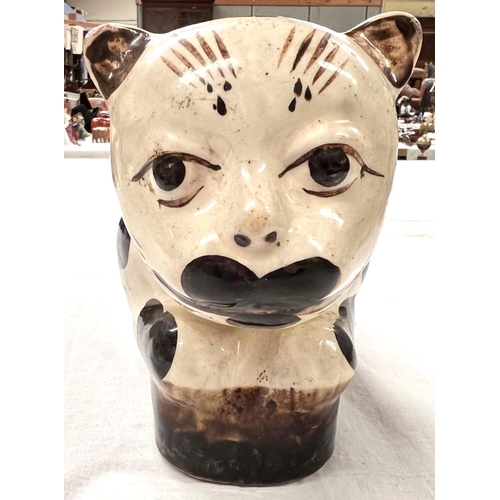 380 - A Chinese ceramic neck rest in the form of a cat length 27cm