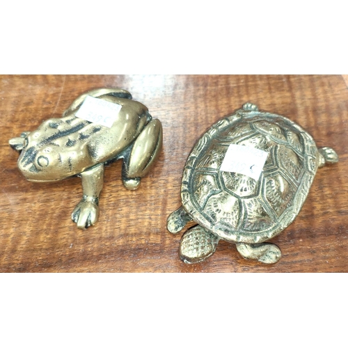 763A - A Victorian brass stamp box in the form of a tortoise and one in the form of a frog