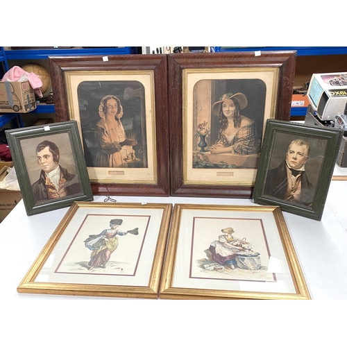 12A - Two original Rosewood and gilt show frames with prints + other period prints.