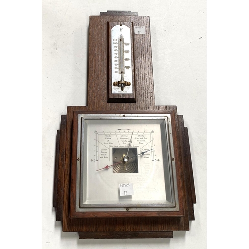 17 - An Edwardian walnut slope front coal box; a wall hanging hall brush rack (barometer)