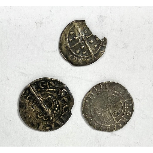 205 - An Elizabeth I half groat; a pierced short cross penny and another hammered coin