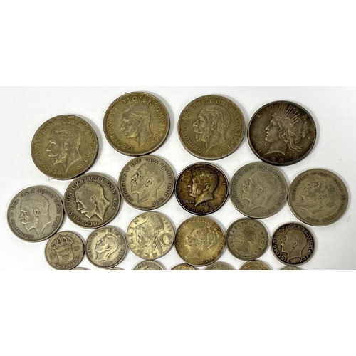 229 - A selection of GB and foreign silver coins including a 1925 Peace Dollar, 2 x 1935 crowns and a 1937... 