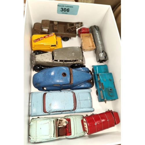 306 - A Schuco 3000 tinplate car, other loose vintage Lesney, Dinky diecast vehicles