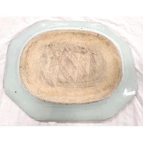 356 - An 18th century Chinese blue and white meat platter with armorial crown in the centre 44 x 35.5cm