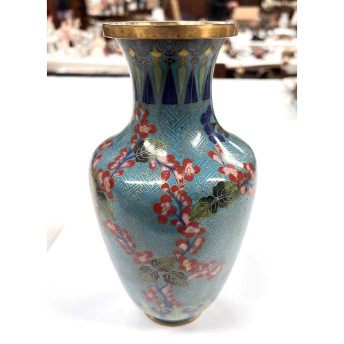 377 - A 19th century Chinese cloisonne vase with blue ground floral decoration height 22.5cm