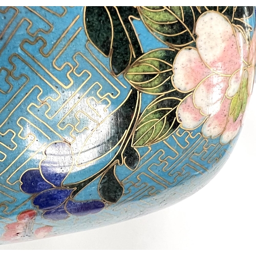 377 - A 19th century Chinese cloisonne vase with blue ground floral decoration height 22.5cm