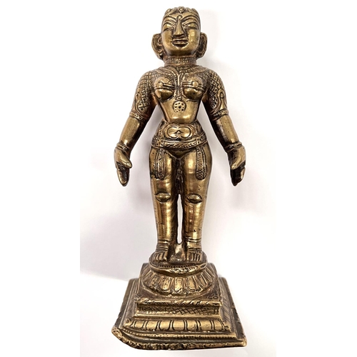 390 - A bronze Hindu statue of female with incised decoration height 16cm