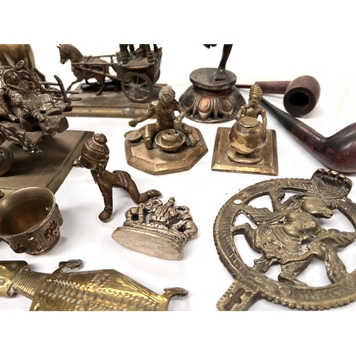 390D - A selection of Indian and other metalware pipes etc