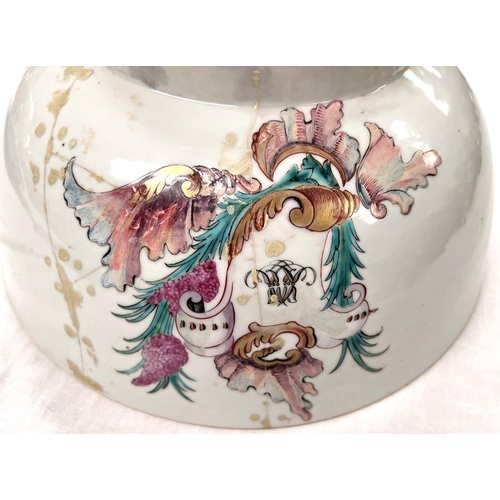 392 - A Chinese Ching dynasty bowl with polychrome armorial decoration 28cm diameter (restored) and a Chin... 