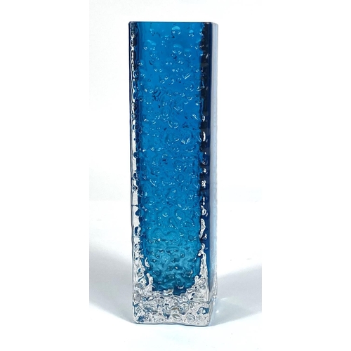 462 - WHITEFRIARS GLASS: A Whitefriars glass 'Nailhead' vase in kingfisher blue with two textured sides an... 