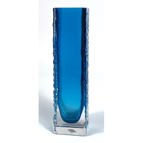 462 - WHITEFRIARS GLASS: A Whitefriars glass 'Nailhead' vase in kingfisher blue with two textured sides an... 