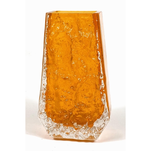 463 - WHITEFRIARS GLASS: A Whitefriars 'coffin' vase in tangerine with textured finish, by Geoffrey Baxter... 