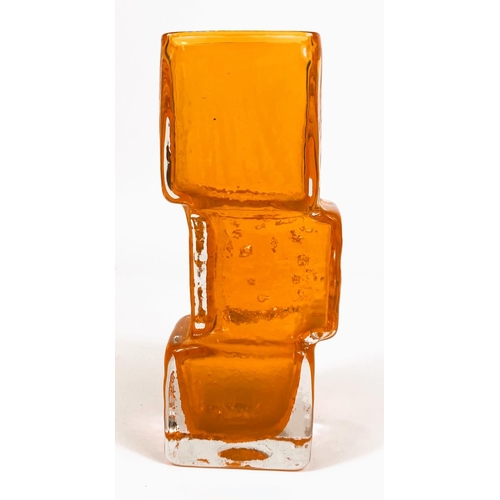 466 - WHITEFRIARS GLASS: A Whitefriars 'Drunken Bricklayer' glass vase in tangerine, by Geoffrey Baxter he... 